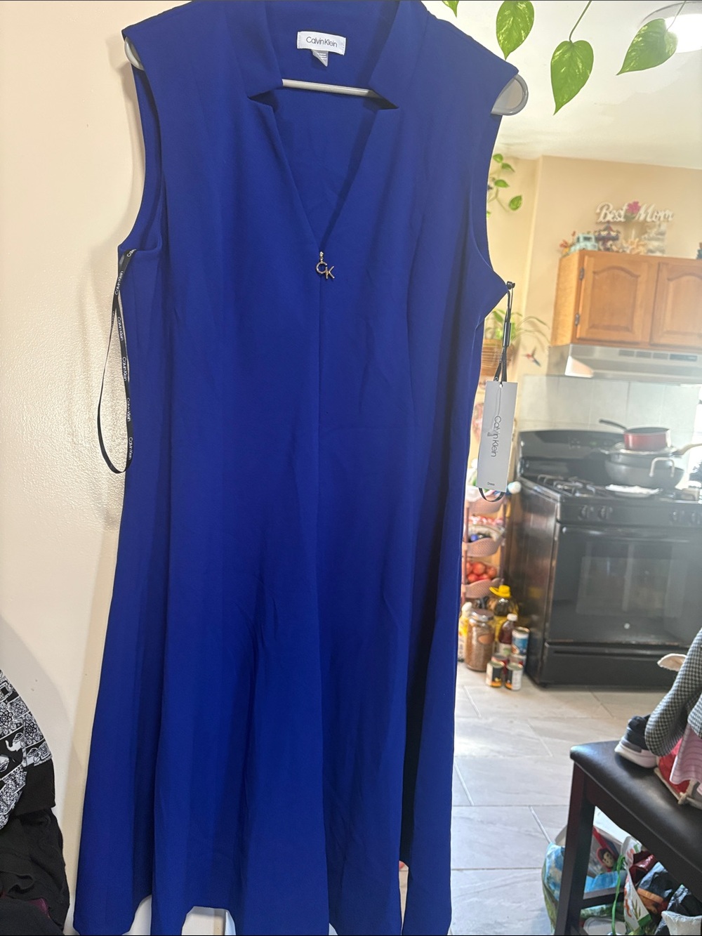 Calvin Klein Sleeveless V-Neck Royal Blue A-Line Dress